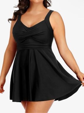 NEW! Simply Swim One-Piece Black Twist-Front Swimsuit size large (12-14)